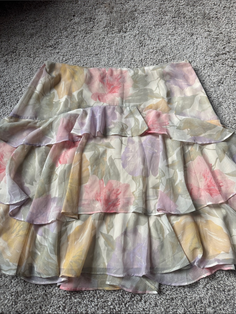 Ralph Lauren Pastel Floral Tiered Skirt in Pink, Lavender & Yellow